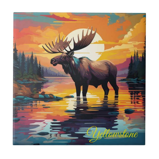 De Cerâmica Azulejo Trivet-Yellowstone Moose (Frente)