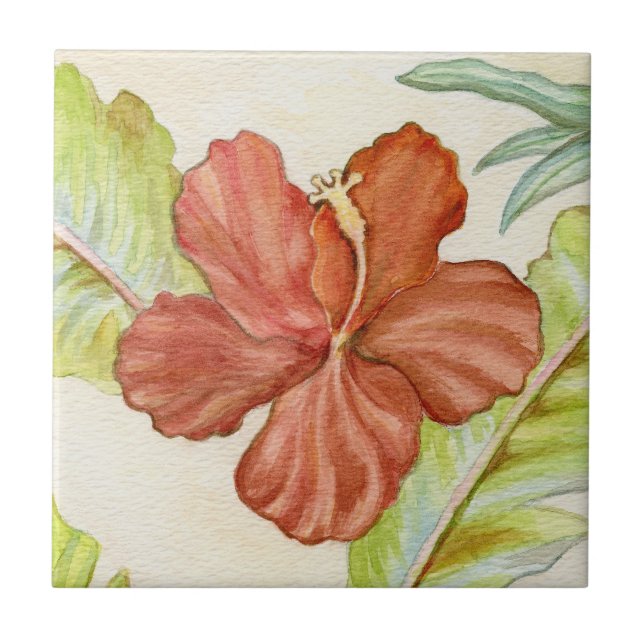 De Cerâmica Azulejo tropical do hibiscus (Frente)