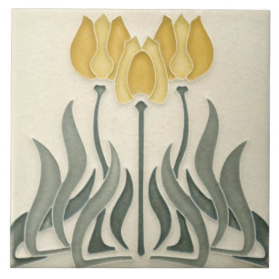 De Cerâmica Azulejo - Tulipas Amarelas Art Nouveau
