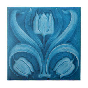 De Cerâmica Azulejo - Tulipas Azuis Vintage Art Nouveau
