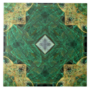De Cerâmica Azulejo verde Dourado do teste padrão do diamante