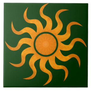 De Cerâmica Azulejo Verde Escuro Sol Blasfêmico - Grande
