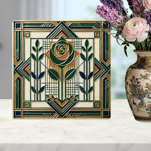 De Cerâmica Azulejo Verde Esmeralda Geométrico Art Déco Rosa