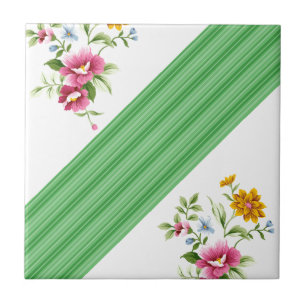 De Cerâmica Azulejo Verde Floral Listrado