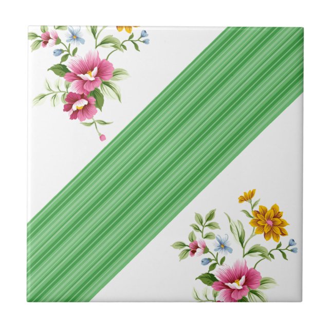 De Cerâmica Azulejo Verde Floral Listrado (Frente)