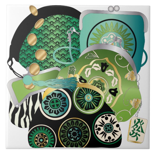 De Cerâmica Azulejo Verde Mah Jongg Purses (Frente)