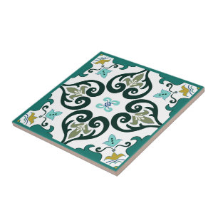 De Cerâmica Azulejo verde, mostarda e branco