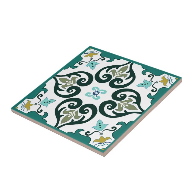 De Cerâmica Azulejo verde, mostarda e branco (Lateral)