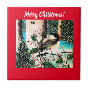 De Cerâmica Azulejo Vermelho Chickadeter Natal