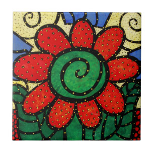 De Cerâmica Azulejo vermelho da flor