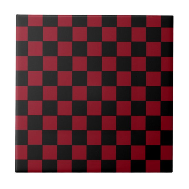 De Cerâmica Azulejo vermelho & preto do 50 retro do tabuleiro (Frente)