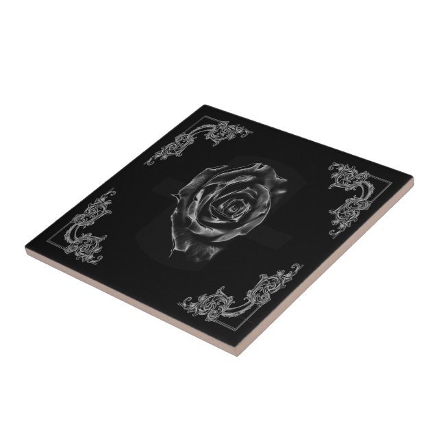 De Cerâmica Azulejo Vintage Black rosa (Lateral)