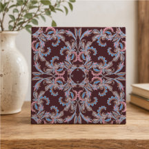 Azulejo Vintage Rosa e Azul Arabesco em Burgundy P