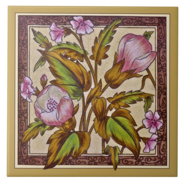De Cerâmica Azulejo Vitoriano Sherwin Floral Transferware Repr (Frente)