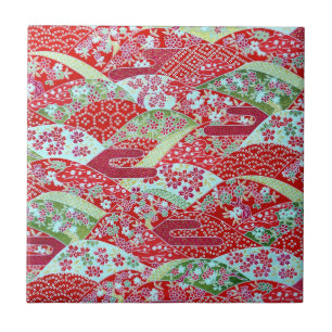 De Cerâmica Azulejo Yuzen Japonês Washington Red Floral Origam