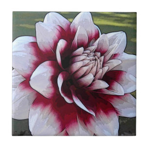 De Cerâmica BH azulejo floral da dália vermelha e branca