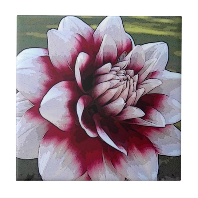 De Cerâmica BH azulejo floral da dália vermelha e branca (Frente)