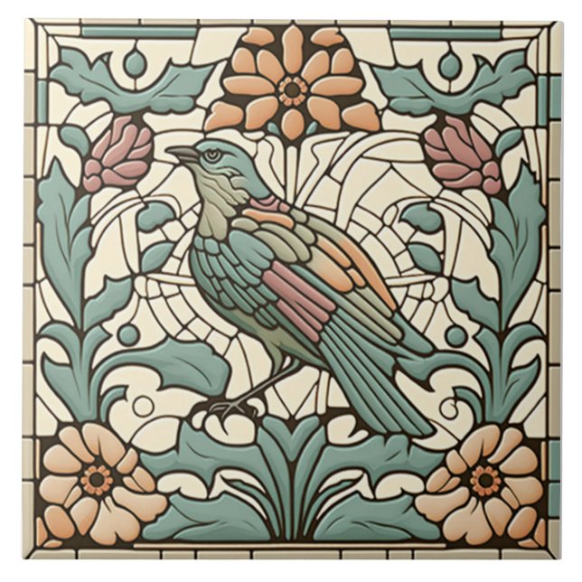 De Cerâmica Bird azulejo Art Nouveau (Frente)