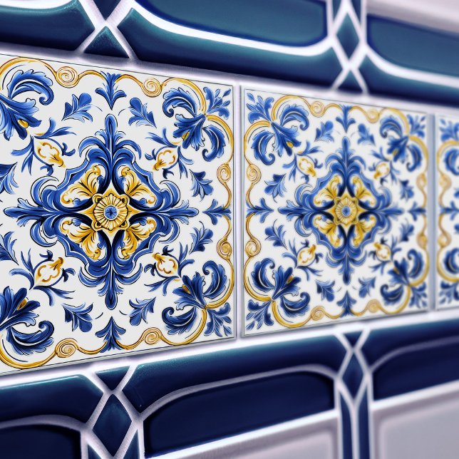 De Cerâmica Blue & Yellow Azulejo Talavera Ceramic Tile (Criador carregado)