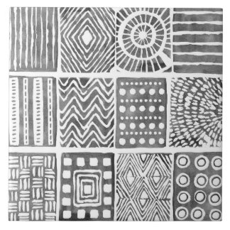 De Cerâmica Boho Azulejo Étnico-cerâmico - Ornamento preto e b