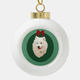 De Cerâmica Bola Ornamento do feriado do Natal do Samoyed; Sem