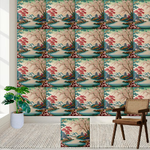 De Cerâmica Bonito Blossom & Montanha Chinoiserie Arte Azulejo