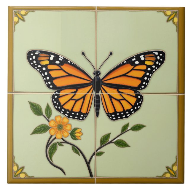De Cerâmica Borboleta Monarca - Azulejo cerâmico (Frente)