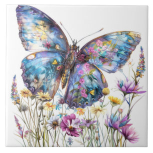 De Cerâmica Borboletas e flores silvestres Azulejo cerâmico