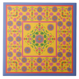 De Cerâmica Borda Padrão Floral Rangoli, Azulejo Amarelo Cerâm