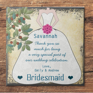 De Cerâmica Bridesmaid Muito Obrigado, Azulejo Gown com Tree S