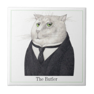 De Cerâmica BUTLER CAT 4,25" Azulejo cerâmico quadrado + texto