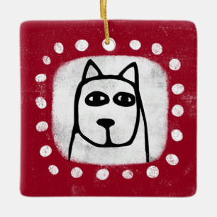 De Cerâmica Cachorro Engraçado em Ornamento Vermelho