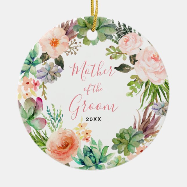 De Cerâmica Cactus Flores Mãe do Ornamento do Groom (Frente)