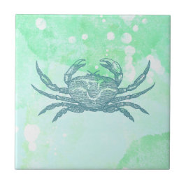 De Cerâmica Caranguejo Azul em Azulejo Cerâmico Verde Aquarela
