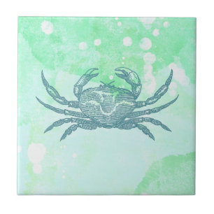 De Cerâmica Caranguejo Azul em Azulejo Cerâmico Verde Aquarela