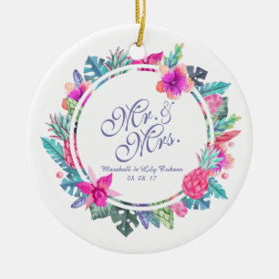 De Cerâmica Casamento Tropical Personalizado Ornamento