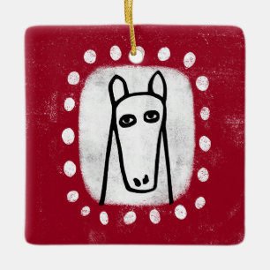 De Cerâmica Cavalo Engraçado em Ornamento Vermelho