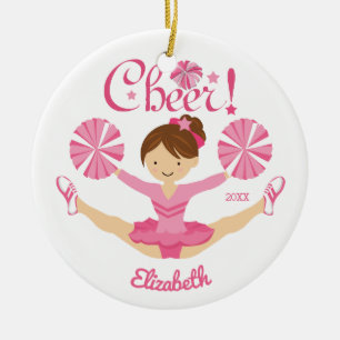De Cerâmica Cheerleader triguenho cor-de-rosa ornamento