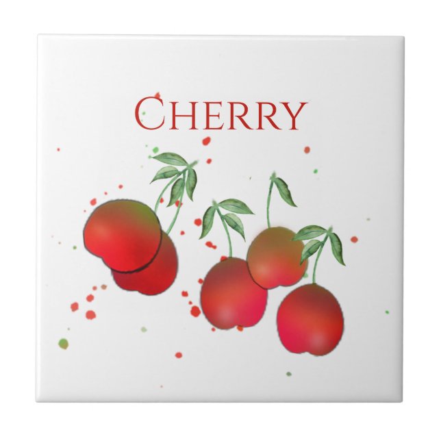 De Cerâmica Cherry Stems Azulejo cerâmico, pequeno (4,25" x 4, (Frente)