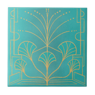 De Cerâmica Chic Art deco aqua blue fountain azulejo com palma
