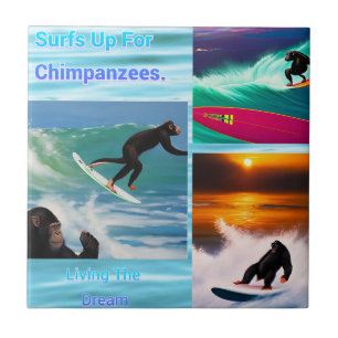 De Cerâmica Chimpanzés Surfing Photo Collage, Azulejo cerâmico