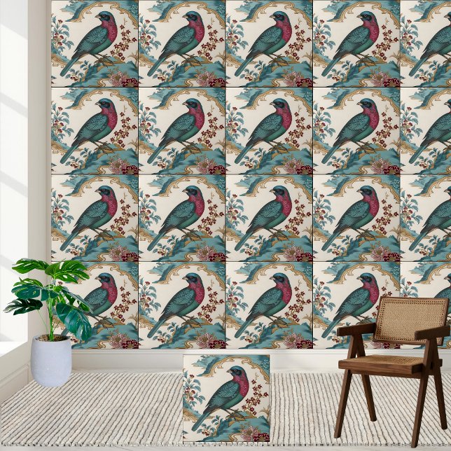 De Cerâmica Chinoiserie Bird e Floral Azulejo (Chinoiserie Bird and Floral Tile)