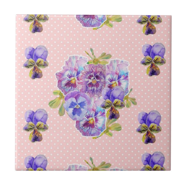 De Cerâmica Chique Ponto rosa Pansy art Azulejo floral cerâmic (Frente)