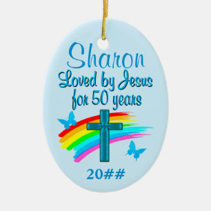DE CERÂMICA CHRISTIAN 50º ANIVERSÁRIO ORNAMENTO PERSONALIZADO
