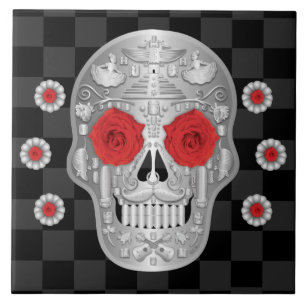 De Cerâmica Chrome Calavera (Rosa vermelha) Azulejo cerâmico