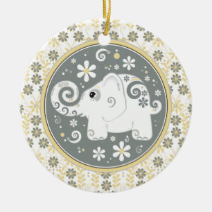 De Cerâmica Cinza Amarela rico Elefante Branco Ornamento Flora