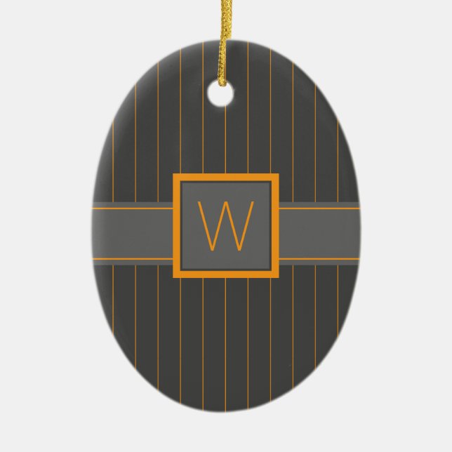 De Cerâmica Cinza com Ornamento Pinstripes Laranja (Frente)