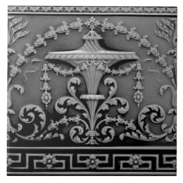 De Cerâmica Cinza Negra Neoclássica Azulejo Antiquado Elegante (Frente)