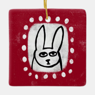 De Cerâmica Coelho Engraçado No Ornamento Vermelho