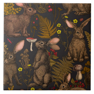De Cerâmica Coelhos e flora florestal Azulejo cerâmico